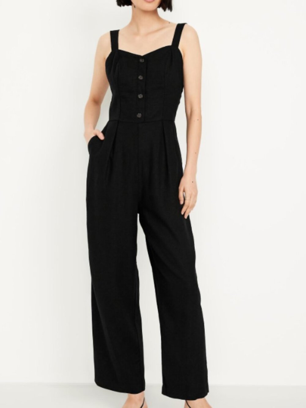 Old Navy Black Wide Leg Button Front Jumpsuit Size S